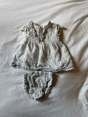 Zara White & Black Grid Ruffle Dress Diaper Cover Set